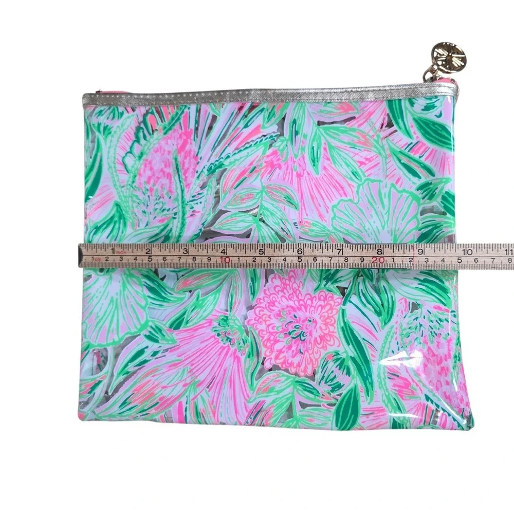 Lilly Pulitzer Pink‎ Green Floral Clear PVC Wristlet Pouch Beach Pool Bag 10x8